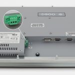 15-Zoll-Industrie-Einbaumonitore und robuste Touchscreens der Schutzart IP65/IP66, Ansicht DC-Kabelausgang