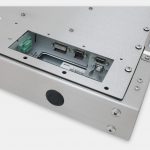 17-Zoll-Industriemonitore mit Universalhalterung und robuste Touchscreens der Schutzart IP65/IP66, Ansicht DC-Kabelausgang