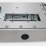 19-Zoll-Industriemonitore mit Universalhalterung und robuste Touchscreens der Schutzart IP65/IP66, Ansicht AC-Kabelausgang