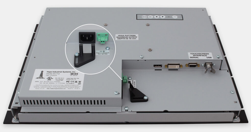 19-Zoll-Industrie-Rackmonitore und robuste IP20-Touchscreens, Ansicht Kabelausgang